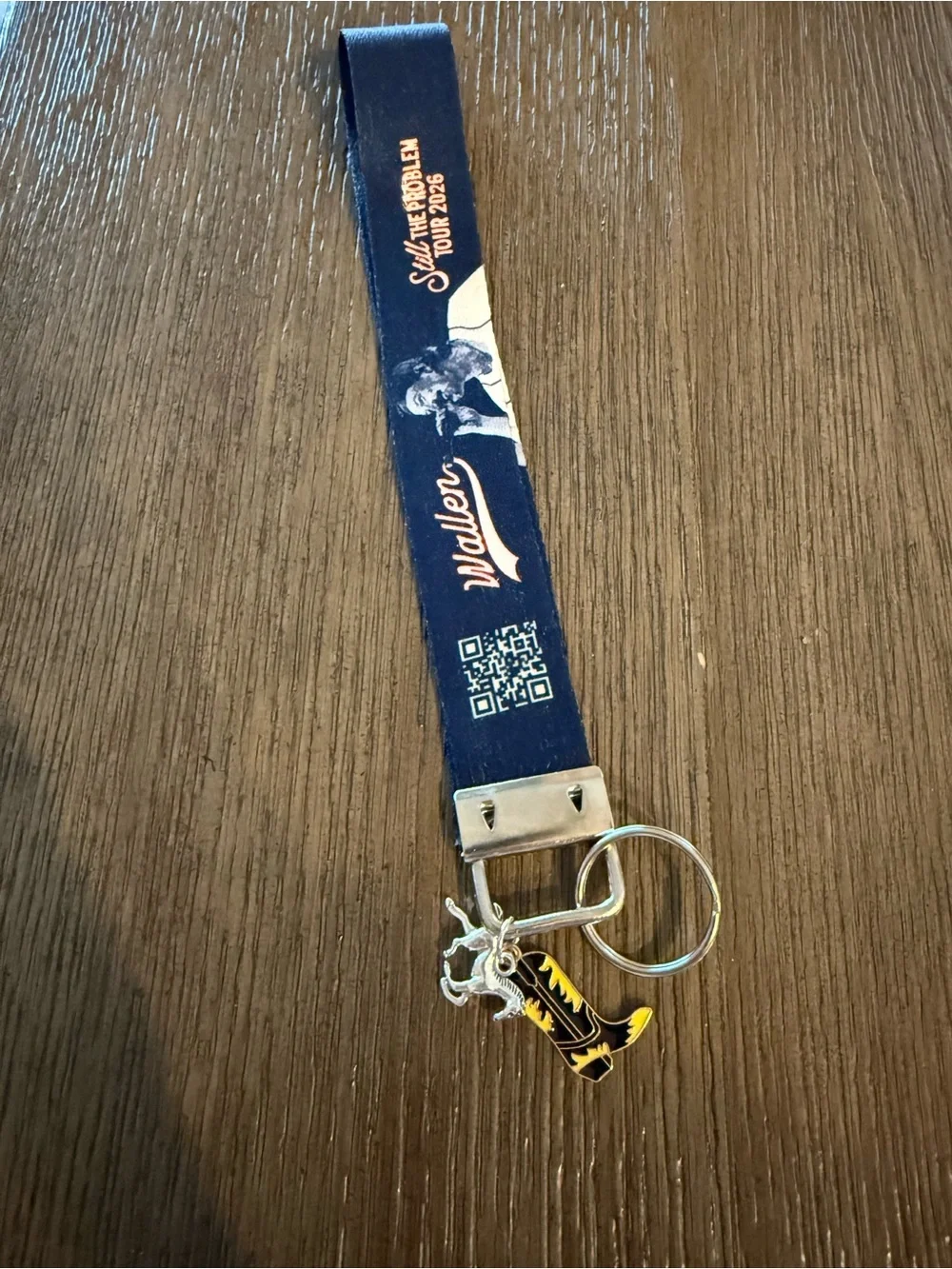 Morgan Wallen Tour 2026 Navy Wristlet Keychain with Cowboy Boot & Horse Charm